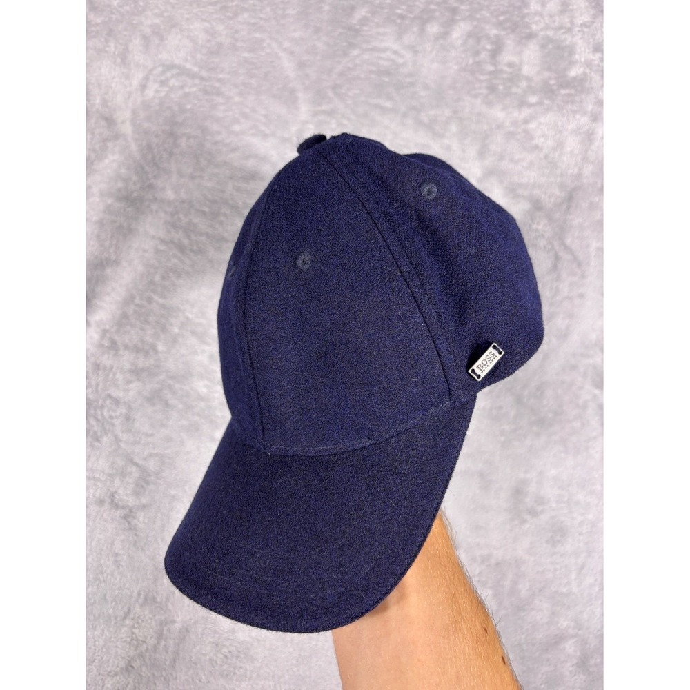 Hugo Boss Mens Baseball Cap Navy Blue Metal Logo Strapback Wool Hat